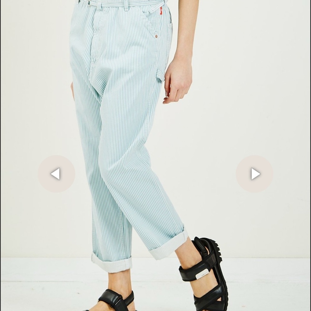 Denimist Carpenter Drop Pants Jeans Denim Striped Light Blue ankle length 28 NWT - Picture 2 of 12